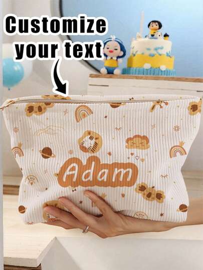 1 st anpassad necessär i manchester med tecknat djurmönster, utmärkt val för förvaring av toalettartiklar på resor, kan anpassas med din unika design, lämplig för barn och tonåringar, skriv ditt eget namn eller ditt syskon/klasskamrats namn som present