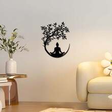 生命树与冥想佛像金属墙饰，金属墙画，生命树墙面装饰，多功能壁挂工艺品，适用于办公室、客厅、卧室、庭院、厨房、露台、店铺入口、咖啡馆、舞厅、酒吧、瑜伽馆等场所，禅意风格墙面装饰，现代家居装饰，乔迁、节日、生日、万圣节、圣诞节，理想礼物