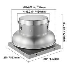Roof Exhaust Fan, Attic Vent Fan With High-Power Motor, 21 Inch Fan Base Heavy-Duty Aluminum Alloy, Speed Control Adjustable Airflow 500/900 CFM, Compact For Garage,Kitchen,Bathroom, Silver - 21-inch 100-900 CFM - 查看 10