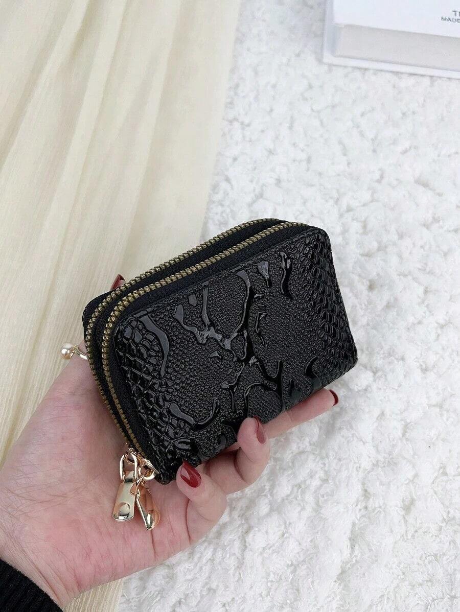 Double Layer Zipper Fashionable Lightweight Portable Card ID Card White-Collar Workers For Female For Holiday For Anniversary For Birthday Gift Accessories Gift Present Gifts For Teachers Card Holder Wallet Business Card Holder Credit Card Holder Women For Women Wallet Mini Wallet Purse Wallet Card Wallet - màu đen - Xem 1