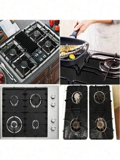 4件套耐热不粘可重复使用燃气灶炉头盖，可用洗碗机清洗，尺寸：10.6英寸 x 10.6英寸