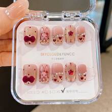 10 Stücke handgemachte Nagel Sticker, Valentinstag Geschenk, Herbst/Winter Nagelkunst, runde Nagel Sticker, Herbst Nagelkunst, Aufklebe-Nägel, kurze Aufklebe-Nägel, Kunstnägel, kurze Nägel, acryl Aufklebe-Nägel, handgemacht, abnehmbar und wiederverwendbar Nagel Zubehör - Verschiedenfarbig - Übersicht 8