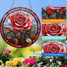 2D平面彩绘玻璃玫瑰吊坠，1个装 - 圆形亚克力悬挂装饰，适用于家居、窗户、花园、圣诞节、情人节、婚礼、生日装饰 - 轻巧耐用，室内/室外皆宜 - 充满活力的2D平面设计和彩绘玻璃艺术效果，是完美的礼物之选 - 适用于客厅、卧室或派对装饰的艺术品 - 亞克力-圓 - 查看 5