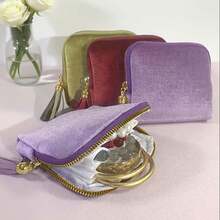 1 حقيبة تخزين مجوهرات فاخرة، متعددة الطبقات مع إغلاق سحاب وزخرفة شرابة - بطانة ناعمة، حقيبة سفر محمولة، تحتفظ بالأساور والساعات والأقراط - هدية أنيقة للنساء/الأم