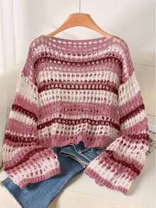 1 pièce Top femme grande taille en tricot côtelé de couleur unie, convient pour les vacances, le printemps/automne, rose - Rose bonbon - Voir 1