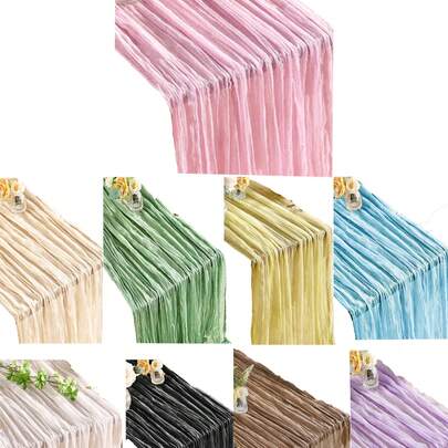 1/2/3/5Pcs Boho Style Cheesecloth Table Runner,Elegant Solid Color Table Cover,90*180/90*340cm Fabric Long Gauze Tablecloth,Romantic Table Runner For Wedding Reception,Bridal Shower Decor,Babyshower Supplies,Birthday Party Decoration Supplies,Desktop Decorations,Dining Table Decor,Wedding Decor,Room Decor,Home Decor,Holiday Party Decor,Chair Decor,Dresser Decor,Spring Party Supplies