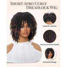 Zxfs1Sort Afro St F Locs Aided Wig  Black Wen And Men Glues Ntetic Afro Curly Wig E Wn 12 IncSynthetic Woven Wigs - OmbreNâu - Xem 3