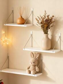 1pc/3pcs 12in/16in/20in White Minimalist Wall Mounted Storage Rack, Metal Bracket Wall Shelf, Nordic Style Decor & Storage Rack, Multipurpose For Home, Living Room, Office Bathroom Accessories - White - View 1