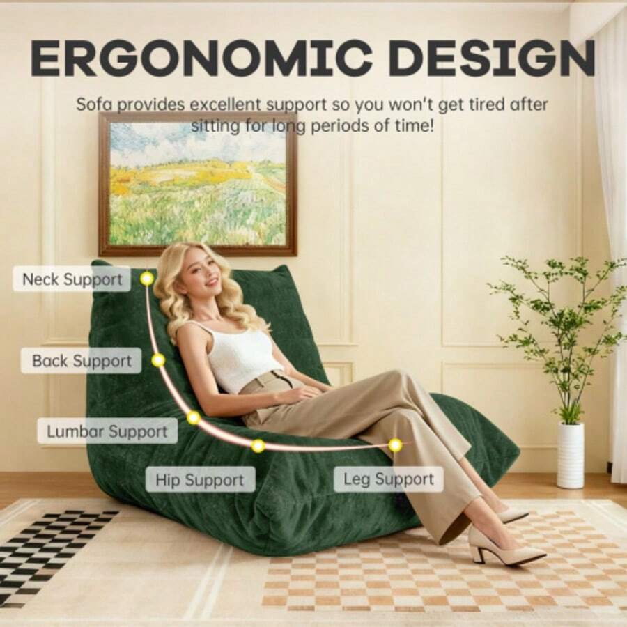 FTMMC-LVSE Ergonomic Bean Bag Chair With 5-Way Body Support - Green - View 1