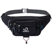 WATERFLY - Riñonera grande para mujer, con múltiples bolsillos, para mujer, hombre, bolsa de cintura, bolsa de cinturón, resistente al agua, para todos los teléfonos para caminar, correr, ciclismo - negro - Ver 1