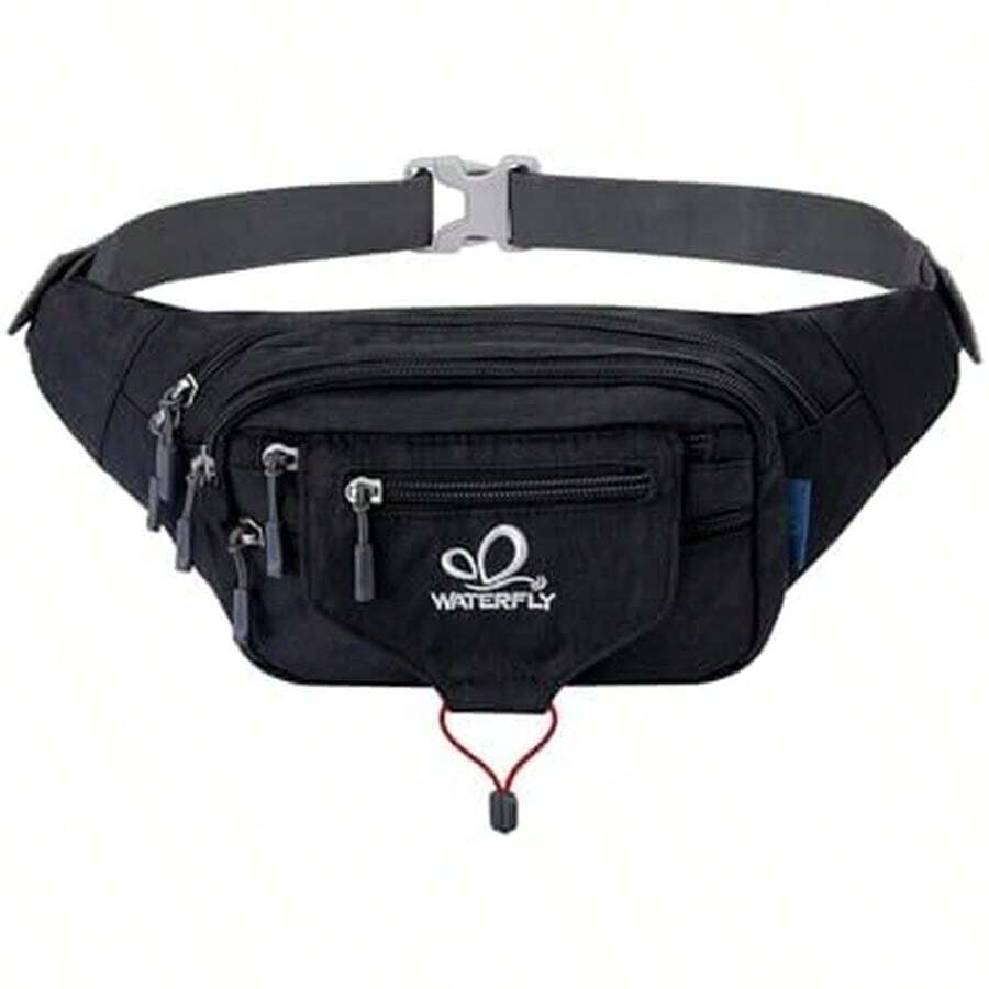 WATERFLY - Riñonera grande para mujer, con múltiples bolsillos, para mujer, hombre, bolsa de cintura, bolsa de cinturón, resistente al agua, para todos los teléfonos para caminar, correr, ciclismo - negro - Ver 1