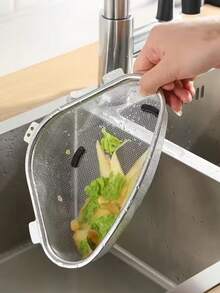 1/2 piezas Estante organizador de fregadero triangular de acero inoxidable, Papelera de cocina de acero inoxidable 201, Estante de almacenamiento montado en la pared para filtrar residuos y desechos de alimentos, Instalación sin perforación