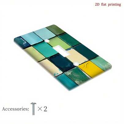 Modern Blue Green Tile Artwork Light Switch Cover - Decorative Wall Plate For Bathroom & Bedroom, Durable PC Plastic, No Electricity Needed, Easy Installation, Stylish Home Decor, Bathroom Wall Decor, Decorative Wall Plate, Easyinstall Feature, Light Switch Cover Square Switch, Power Outlet Cover Square, Mid Century Modern Dulux