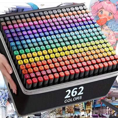 24-262 Colors Alcohol-Based Marker Pens, Manga Sketch Markers, Double-Ended Art Markers, Art School Supplies, Painting Set, School Supplies, Easter Gift, Back To School, Opening Season, Artist, Student Learning, School Art Class Supplies, Holiday Gift