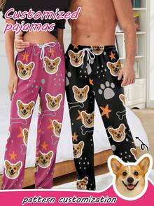 Pantalones de pijama personalizados con foto/impresión para hombres, pantalones de pareja/familia con impresión personalizada todo sobre divertido regalo de vacaciones - Multicolor - Ver 4