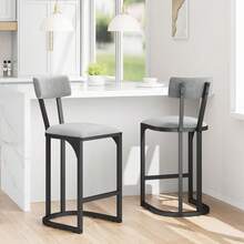 Counter Height Bar Stools Set Of 2, Modern Upholstered Barstools With Back Support For Kitchen Island, Home Bar & Dining Room - Grey - View 2