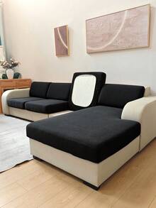 غطاء وسادة كنبة من نسيج جاكارد أحادي اللون، غطاء وسادة كنبة مرن من ألياف البوليستر قابل للإزالة والغسيل، مناسب لغرفة المعيشة وغرفة النوم - الأسود - مشاهدة 4