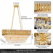 Modern Rectangular Chandelier - Gold Crystal Chandelier For Dining Rooms -8 Linear Ceiling Chandeliers -31.4-Inch Luxury Oval Chandelier - For Kitchen Island And Living Room Use (Excluding Light Bulbs) - 金色 - 查看 6
