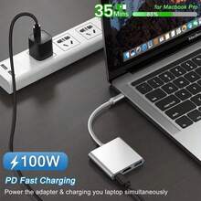 USB C To  Adapter, 4K USB C Hub With 100W PD, USBA 3.0 Port,  To USBC Multiport Digital AV Converter For MacBook Pro/Air, IPad, Tablets, TV, Monitor And More - 銀色 - 查看 6