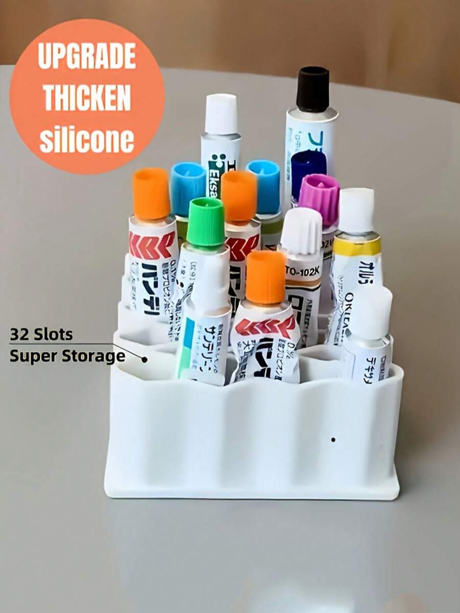 A Extra-Large Size Multi-Functional Storage Rack That Can Hold 32 Items/ Medicine Cream Storage Shelf/ Pen Holder/ Desk Storage/ Medicine Cream Storage/ Wave-Shaped Storage Rack/ Divided Vertical Storage Rack/ Home Necessities-Christmas Gift - Multicolor - View 1