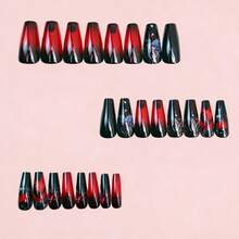 A Box Of 24 Pieces Of Gothic Valentine's Day Wearable Nails Love Rose Red Fake Nail Patches - 紅色 - 查看 3