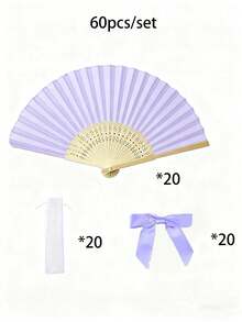 Bộ quạt xếp thanh lịch, kèm nơ và túi quà, quạt xếp cầm tay bằng tre dành cho cô dâu, thích hợp làm quà tặng cho phù dâu và trang trí đám cưới, hoàn hảo cho các bữa tiệc, sự kiện và phụ kiện mùa hè. - Màu tím - Xem 15