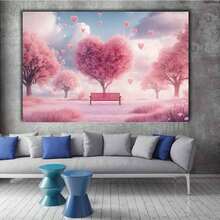 1pc 2D Flat, Modern Romantic Pink Love Scene Painting - Heart Tree Landscape Canvas Wall Art With Pastel Pink & Red Hearts, Framed Poster For Living Room, Bedroom, Bathroom, Office - Valentine's Wedding Anniversary Gift, Home Decor Decoration, Love Wall Decor, Bedroom Artwork, Scene Design, Highdefinition Print, 2D Flat - 金色 - 查看 9