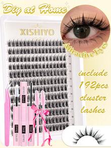 144/192pcs Anime-Style Eyelash Clusters, D-Curl Fluttery Manga Look, Natural Makeup Effect, 8-16mm, Individual Lash Extension Kit, DIY Lash Clusters, Natural & Lengthening, Includes Glue, Sealant & Tweezers, Suitable For Beginners To Use At Home Or Outdoor, Applicable For Daily Life, Parties, Music Festivals, Etc. - 彩色 - 查看 12