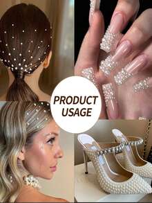 12颗3D半圆形白色珍珠美甲装饰，鱼子酱珍珠，半圆形珍珠宝石，DIY美甲装饰，适用于家庭DIY、专业美甲、化妆和手工制作 - 白色 - 查看 7