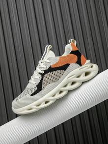 Men's Breathable Mesh Athletic Shoes, Soft-Soled Cushioned Platform Casual Shoes, All-Season Versatile Chunky Sneakers With Openwork Design Men's Breathable Mesh Athletic Shoes, Soft-Soled Cushioned Platform Casual Shoes, Versatile Height-Increasing Chunky Sneakers For Autumn And Winter - 米色 - 查看 7