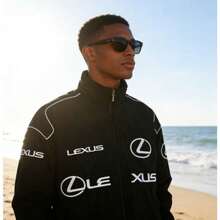 F1 Racing Suit Cycling Outfit College Style Retro Hip-Hop Style Autumn And Winter Jacket Lexus Jacket Fully Embroidered Baseball Jacket - 黑色 - 查看 2