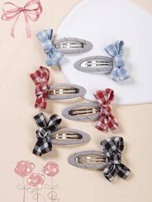 Conjunto de 4 Presilhas de Cabelo Vintage Clássicas Xadrez, Acessórios de Cabelo Fofos para Crianças, Laço Vermelho, Presilhas de Pato Adoráveis com Laço, Acessórios de Cabelo Casuais de Estilo Vintage para o Dia a Dia de Meninas - Multicolorido - Visão 7