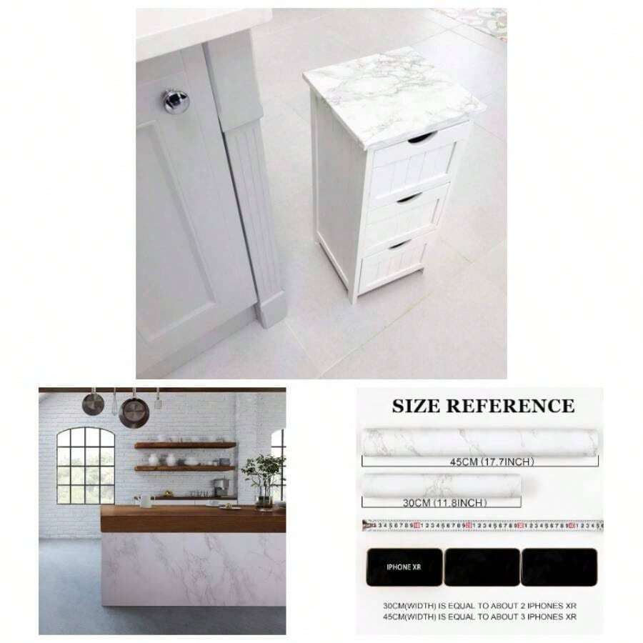 Glossy Marble Contact Paper Granite White/ Kitchen Countertop Cabinets Furniture Refurbishment Wall Paper Thick Removable Wallpaper Peel And Stick Wall Decor Vinyl Wrap 11.8 Inchx78. Inch - 11.8 英吋 x 78.7 英吋 + 灰色/白色 - 查看 1