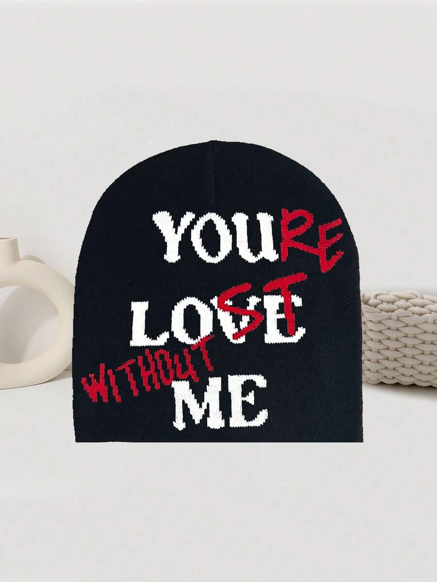 情人节情侣帽，时尚“你爱我”字母设计，秋冬户外骑行帽，保暖针织帽，Y2K街头风，秋冬美学 - YOU LOVE ME - 查看 1