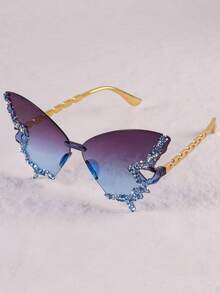 1 Pair Rhinestone Butterfly Shaped Frameless Fashion Glasses, Fashionable For Party, Runway, Costume - Multicolor - View 12