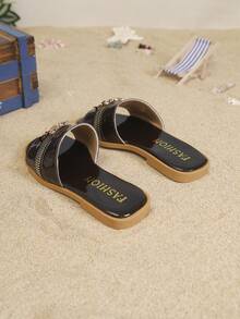 1 Pair Children's Minimalist PU Flat Casual Slippers, Suitable For Summer - Burgundy - View 7