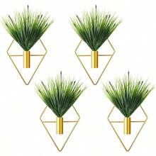 Set de 4 Jardineras Colgantes con Plantas Artificiales, Decoracin Geomtrica de Pared Jarrn Colgante de Metal Porta Plantas de Pared para Saln Dormitorio Oficina Dorado - Dorado - Ver 2
