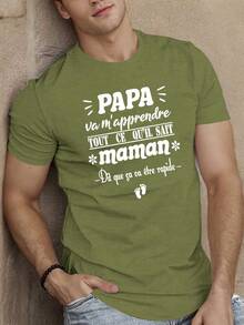 Camiseta de Manga Corta para Hombre Estilo Francés Divertido |   Top de Verano con Cuello Redondo, Patrón Geométrico, Estilo Casual, Tela Ligeramente Elástica, Ajuste Regular - Verde - Ver 3