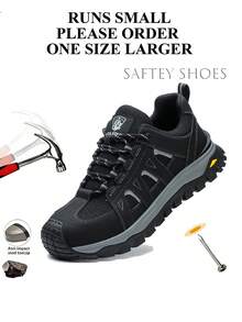 (Size Runs Small, Please Order One Size Large)1 Pair Steel Toe Shoes For Men Safety Shoes For Women,Work Safety Shoes Steel Toe Sneakers Comfortable Lightweight Work Trainer Puncture Proof Black Rubber Sole Indestructible Work Shoes For Climbing,Warehouses,Gardening,Outdoor Work And Prefect Gifts And Construction Work Protective Boots For Outdoor Exploration,Traveling,Running Shoes Hiking Shoes For Men Women Shoes - Black - View 16