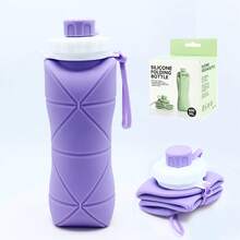 Collapsible Silicone Water Bottle, Portable Foldable Large Capacity Cup For Outdoor Hiking Cycling Travel - 紫色 - 查看 2