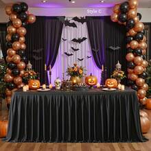 1pc White Polyester Table Skirt, Fits 72inch/183cm Rectangular Tables, Wrinkle-Resistant & Easy To Clean Ruffled Tablecloth, Suitable For Birthday Cake Tables, Banquets, Weddings, Bridal Showers, And Various Party Celebrations