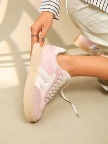 scarpi sportivi sportive casual alla moda e confortevoli da donna, con lacci, adatte per casa, strada, primavera e autunno - Rosa Baby - Visualizzare 3