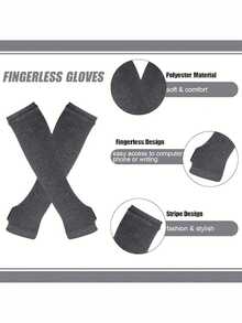 This Women's Striped Over-The-Knee Leg Warmers Set Includes A Pair Of Knee-High Leg Warmers And A Matching Arm Sleeve, Designed For The Autumn/Winter Season. The Set Includes Knee-High Leg Warmers And Fingerless Gloves, Both Featuring Eye-Catching Contrasting Striped Patterns To Create A Striking Look. - Multicolor - View 5