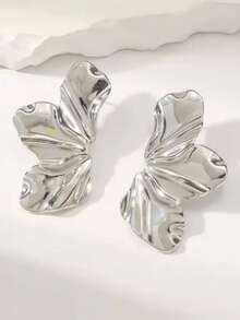 Women's Half-Dore Petal Hammered Silver Plated Luxury Elegant Fashion - 銀色 - 查看 4