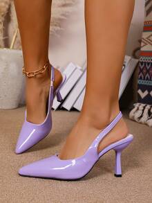 Sandalias de tacón de gatito de punta afilada para mujer - Morado Violeta - Ver 4