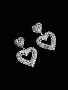 Anting Hati Kristal Mewah untuk Wanita, Perhiasan Pesta/Ulang Tahun - Perak - View 2