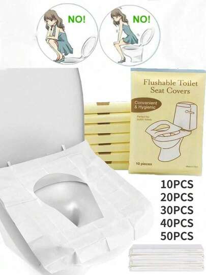 10/20/30/40/50 Pcs/Pack, 10 Pcs/Pack Disposable Water-Soluble Portable Toilet Seat Cover Stickers, Travel & Business Toilet Seat Pads, Toilet Accessories, Toilet Lid, Travel Essentials, Airplane Travel, Camping Gear, Bathroom Decor, Women's Supplies, Autumn Decor