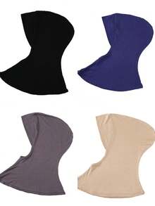 4件装女士纯色莫代尔衬头巾，可遮盖颈部，弹性柔软透气，可作头巾帽、阿巴雅长袍配饰、日常衬头巾、女士面纱 - 彩色 - 查看 40