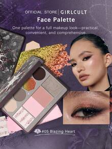 GIRLCULT Face Palette 05 Blazing Heart, Newly Upgraded Texture, All-In-One Makeup Palette, Curated Color Selection, Harmonious Tones, Silky Blush, Radiant Highlighter, Buildable Formula, Multifunctional Use, Long-Lasting Wear, Everyday Makeup, Special Occasions-13g/0.46 Oz - 05 - 查看 1