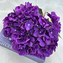 1 pieza Flor de Hortensia Púrpura Realista, Decoración de Hortensia de Seda de Alta Calidad, Adecuada para Ramos de Boda DIY, Fiestas, Hogar, Cocina, Jardín, Hotel, Oficina, Decoración de Otoño, Halloween, Acción de Gracias, Navidad, Coronas DIY, Regalos - Rojo violeta - Ver 1